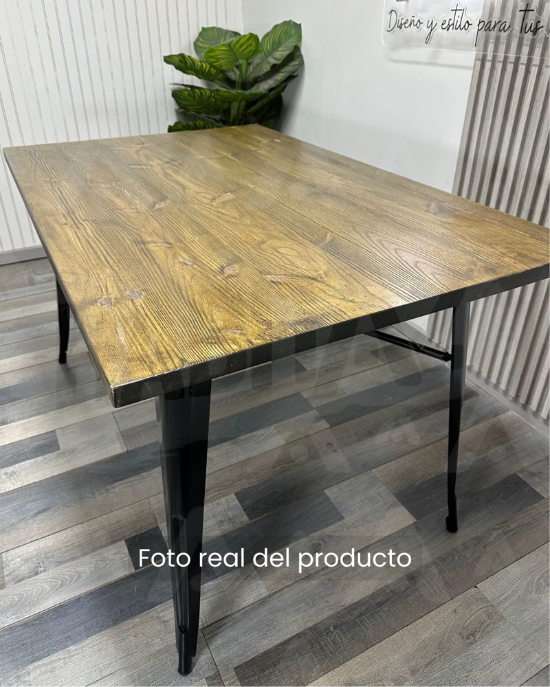 MESA TOLIX CUBIERTA DE MADERA EXTERIOR RECTANGULAR 140CM PATAS METALICAS RESISTENTES - 3