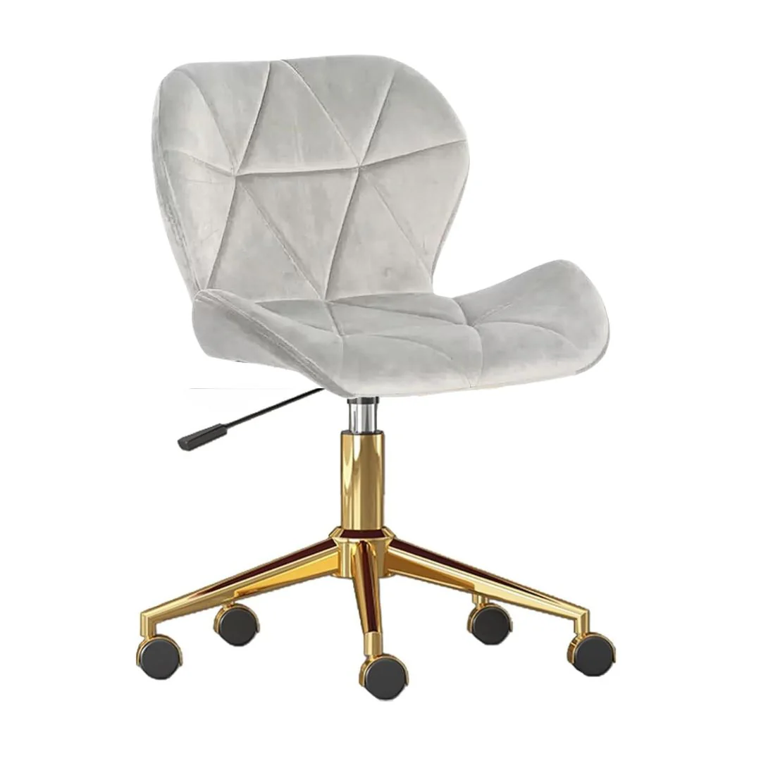 SILLA PC ESCRITORIO VELVET MARIPOSA TERCIOPELO CON BASE DORADA - GRIS - 1