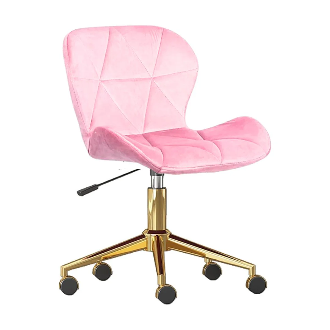 SILLA PC ESCRITORIO VELVET MARIPOSA TERCIOPELO CON BASE DORADA - ROSA - 1