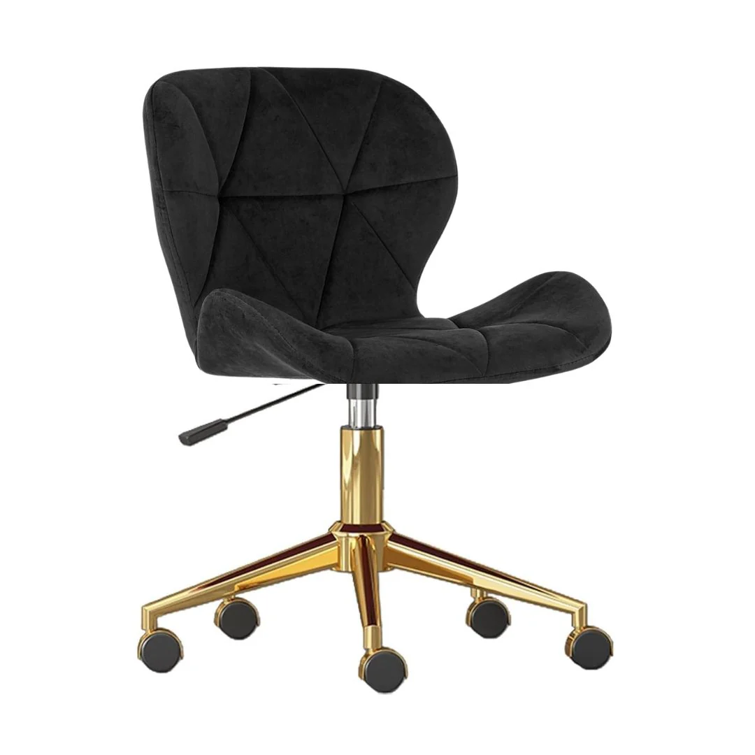 SILLA PC ESCRITORIO VELVET MARIPOSA TERCIOPELO CON BASE DORADA - EN COLOR NEGRO - 1