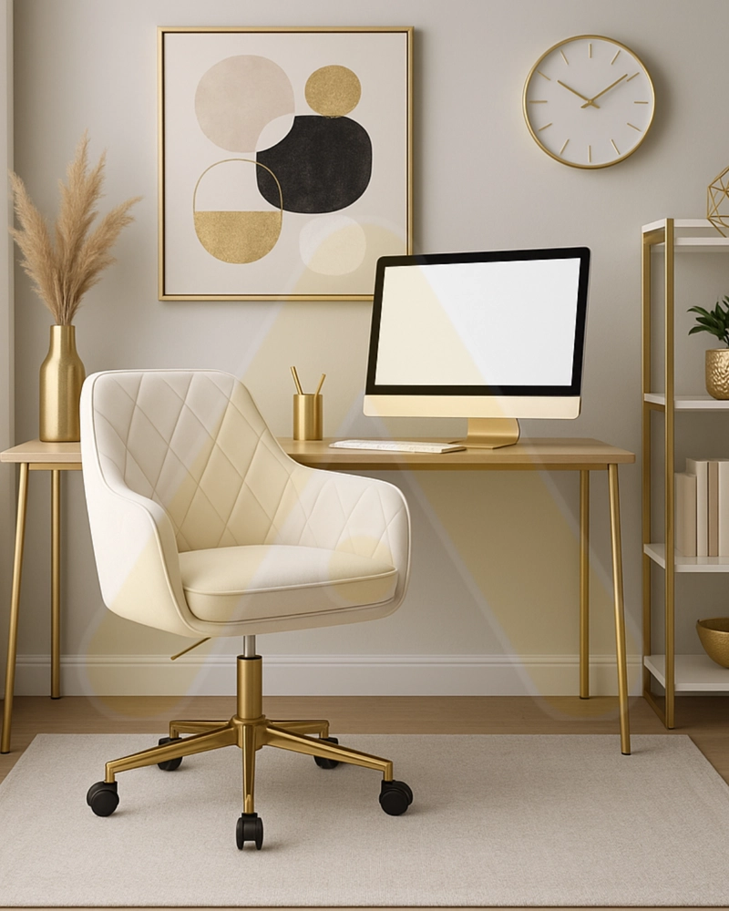 Silla Escritorio Lux Felpa Pedestal Dorado - BEIGE/CRUDO - 5
