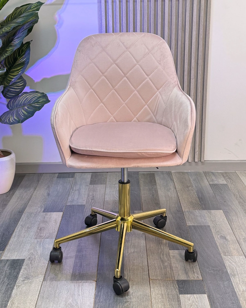 Silla Escritorio Lux Felpa Pedestal Dorado - ROSADO - 2