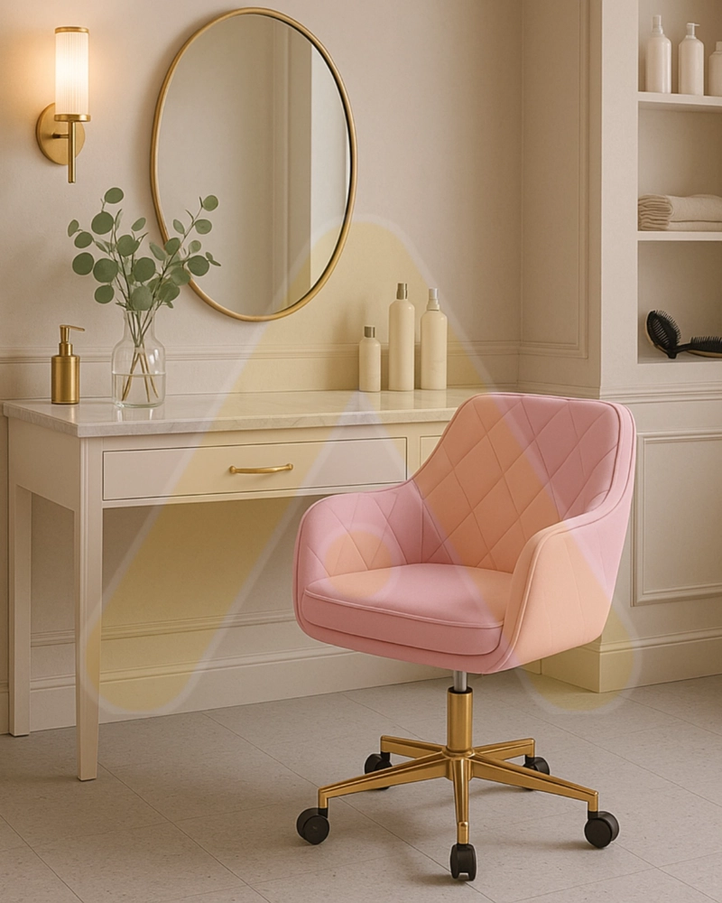 Silla Escritorio Lux Felpa Pedestal Dorado - ROSADO - 3