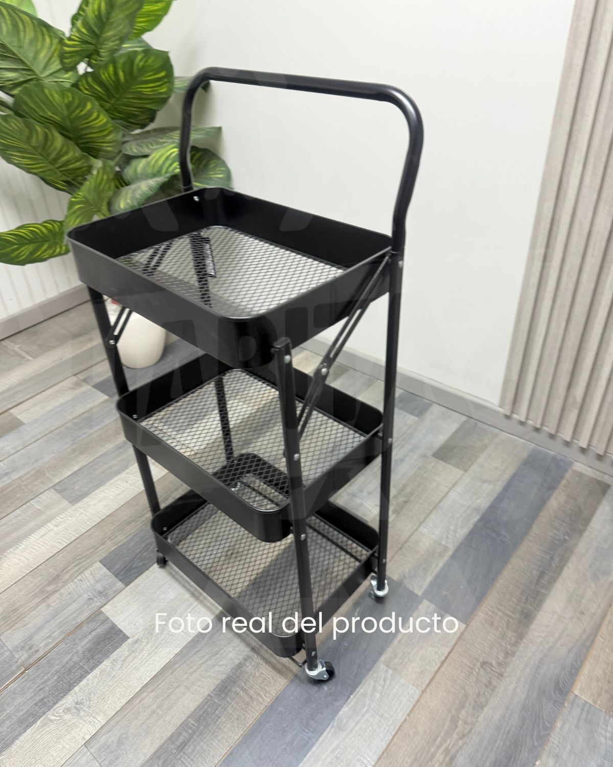 CARRO ORGANIZADOR MUEBLE MULTIUSO PLEGABLE - EN COLOR NEGRO - 2