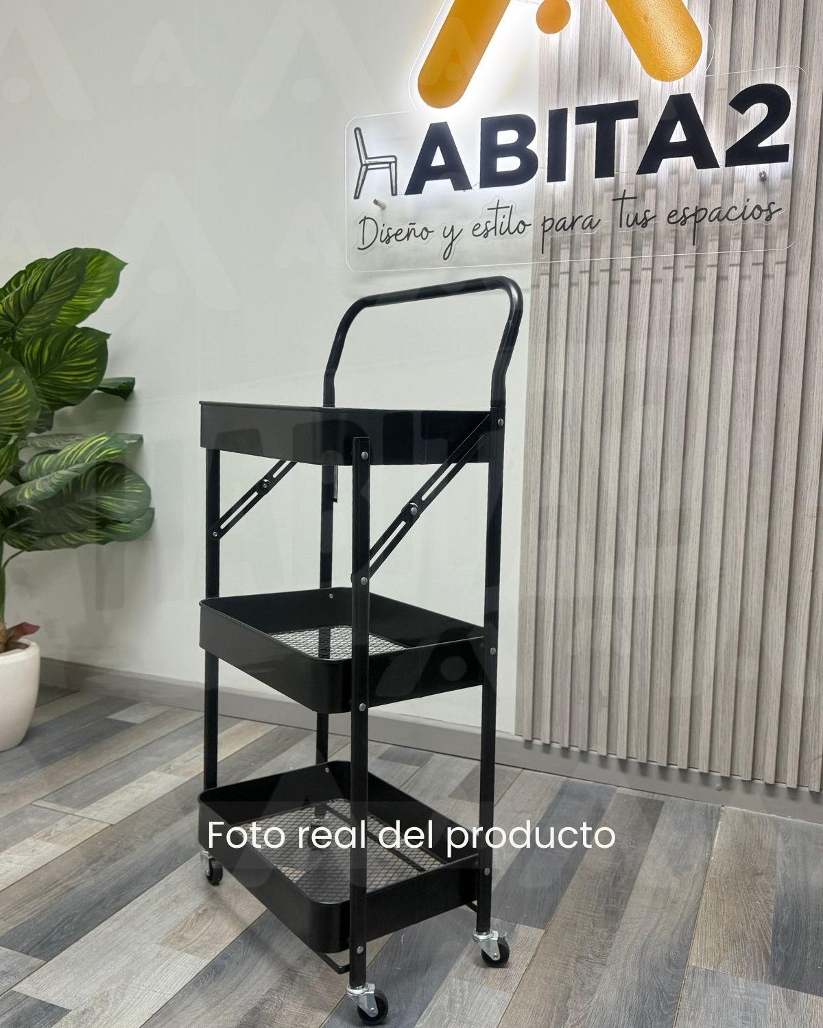 CARRO ORGANIZADOR MUEBLE MULTIUSO PLEGABLE - EN COLOR NEGRO - 3