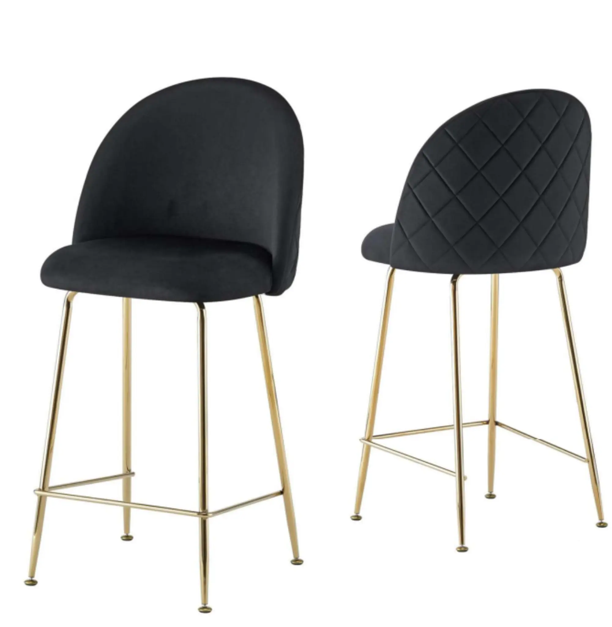 SET 2 PISOS TABURETES DE BAR 66 CM DELUXE GOLD SILLA TAPIZ TERCIOPELO - NEGRO - 1