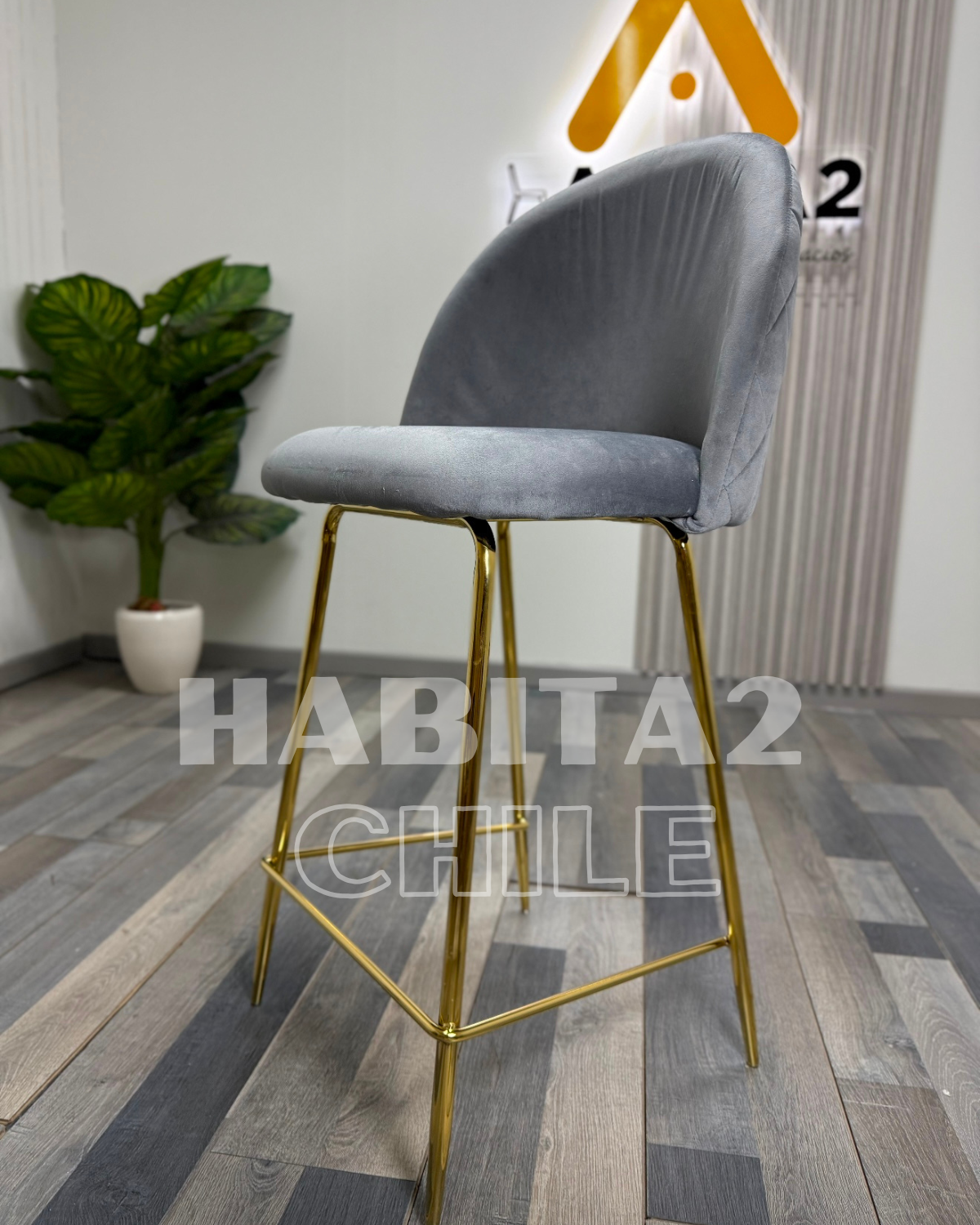 SET 2 PISOS TABURETES DE BAR 66 CM DELUXE GOLD SILLA TAPIZ TERCIOPELO - GRIS - 2