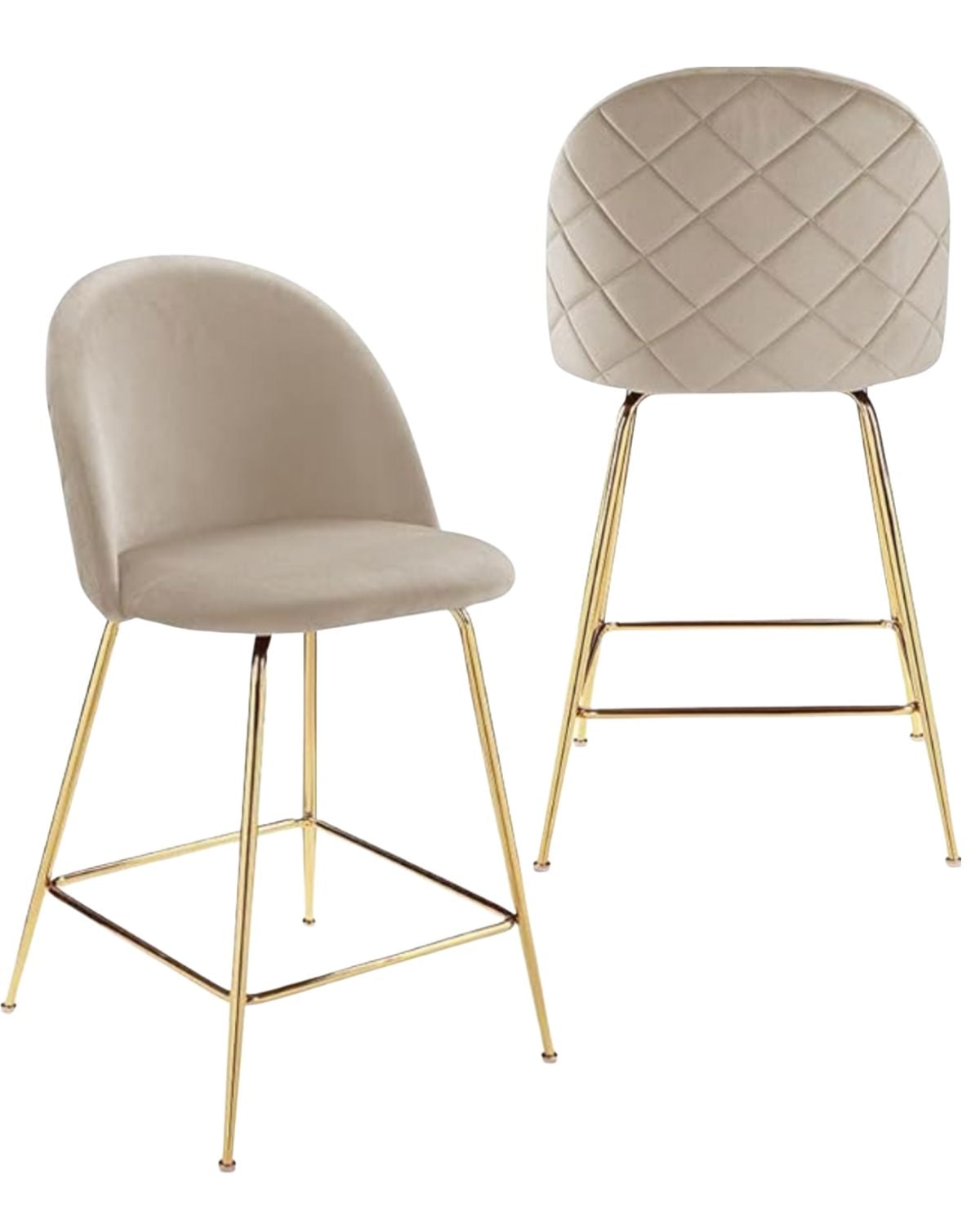 SET 2 PISOS TABURETES DE BAR 66 CM DELUXE GOLD SILLA TAPIZ TERCIOPELO - BEIGE - 1