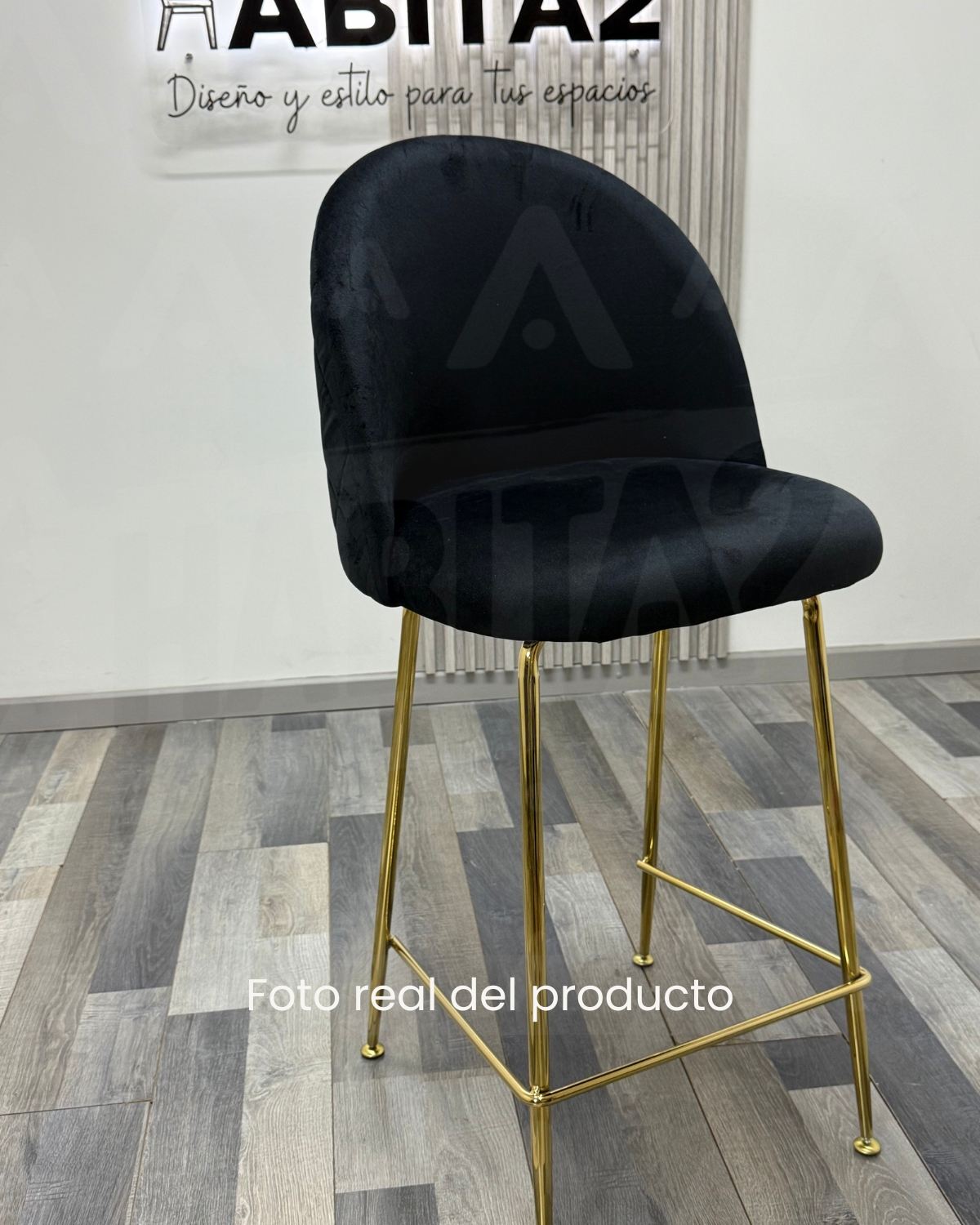 PACK 4 SILLAS DE BAR TABURETES DE BAR 66 CM DELUXE GOLD TAPIZ TERCIOPELO - NEGRO - 2