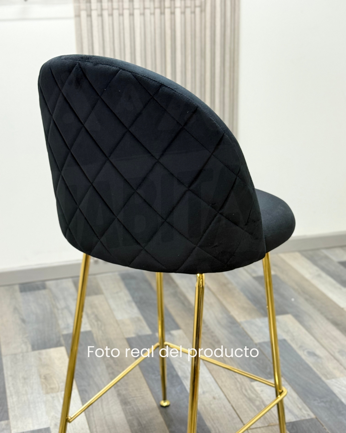 PACK 4 SILLAS DE BAR TABURETES DE BAR 66 CM DELUXE GOLD TAPIZ TERCIOPELO - NEGRO - 3