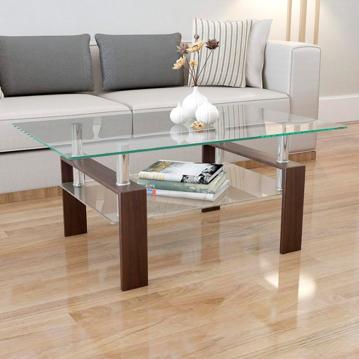 MESA DE CENTRO VIDRIO RECTANGULAR - CAFE OSCURO - 3