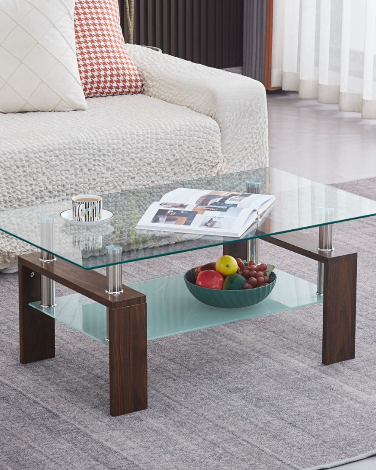 MESA DE CENTRO VIDRIO RECTANGULAR - CAFE OSCURO - 4