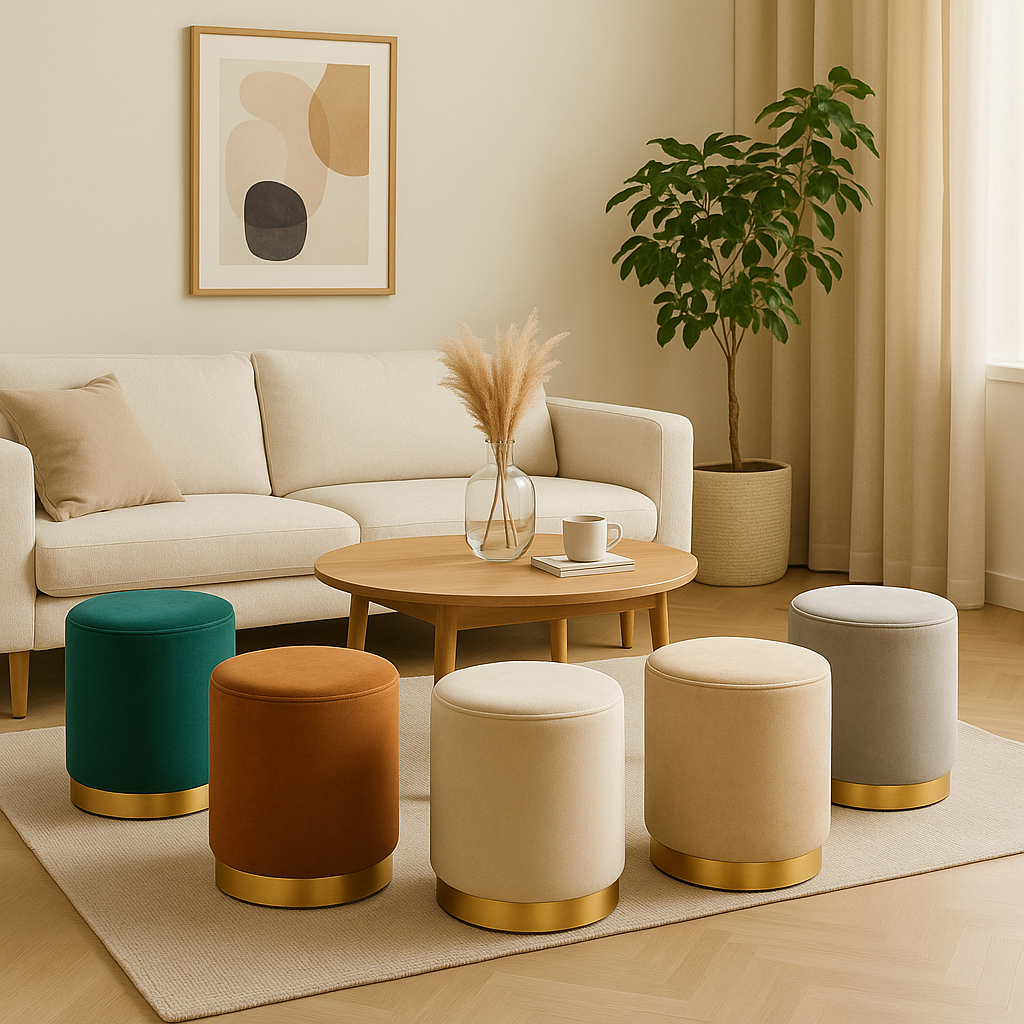 POUF OLIVIA DE TERCIOPELO PUFF PARA LIVING ELEGANTE - BEIGE - 2