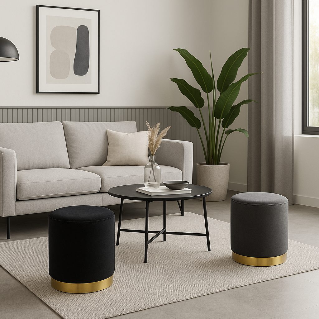 PUFF OLIVIA DE TERCIOPELO POUF PARA LIVING ELEGANTE - NEGRO - 2