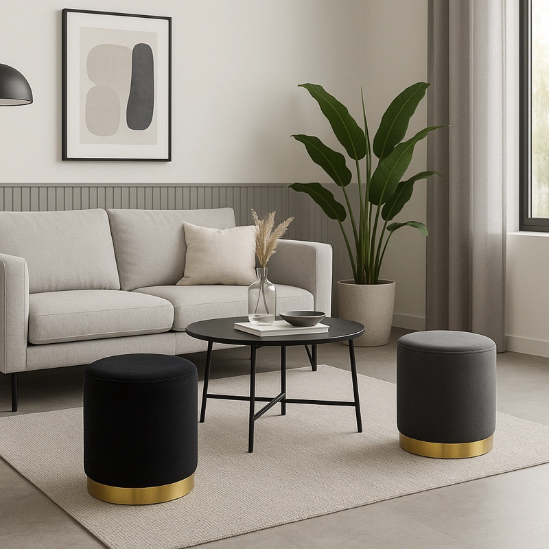 PUFF OLIVIA DE TERCIOPELO POUF PARA LIVING ELEGANTE - GRIS - 2