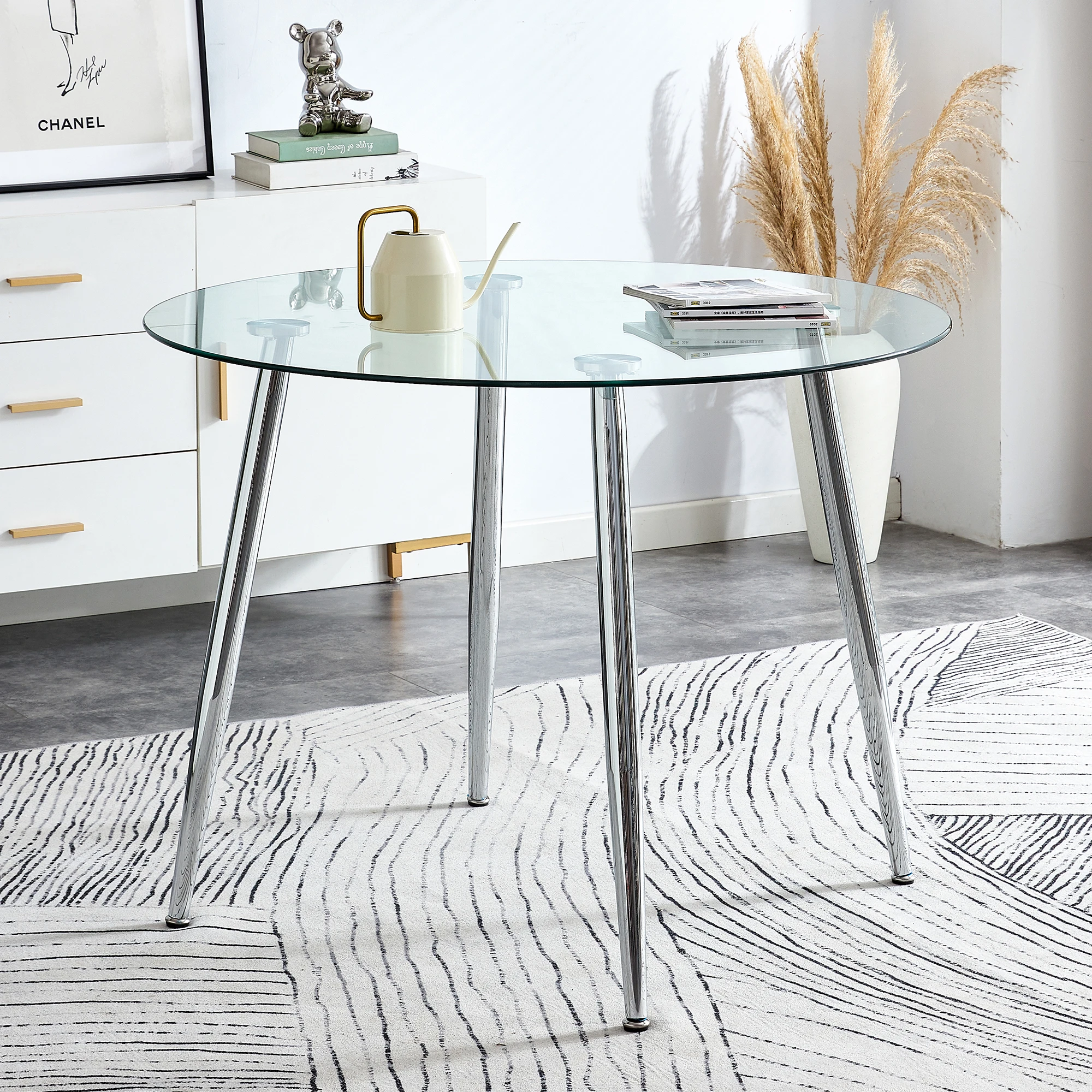 MESA REDONDA DE VIDRIO 80CM MINIMALISTA - PATAS PLATEADA - 2