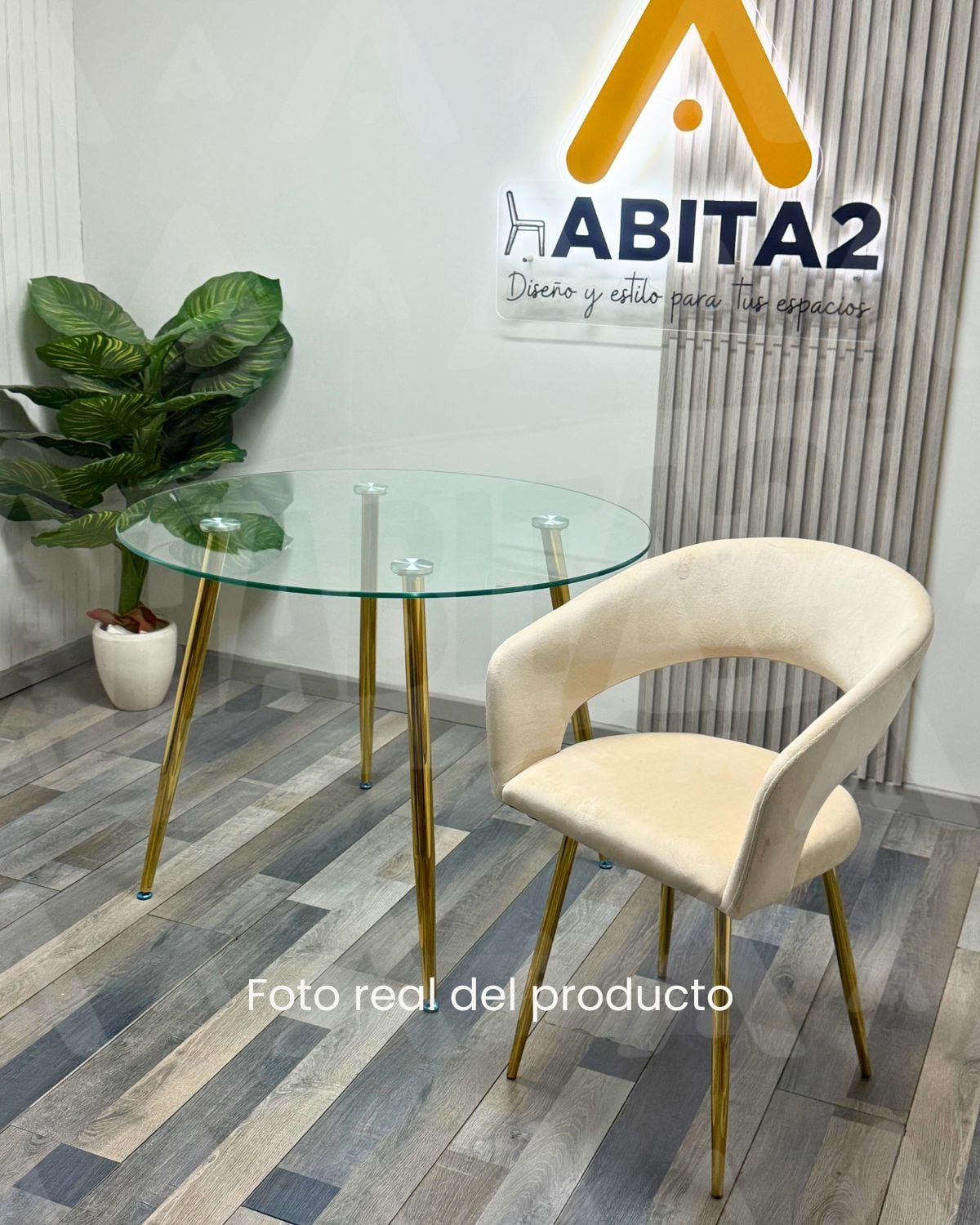 MESA REDONDA DE VIDRIO 120CM MINIMALISTA - PATAS DORADA - 3