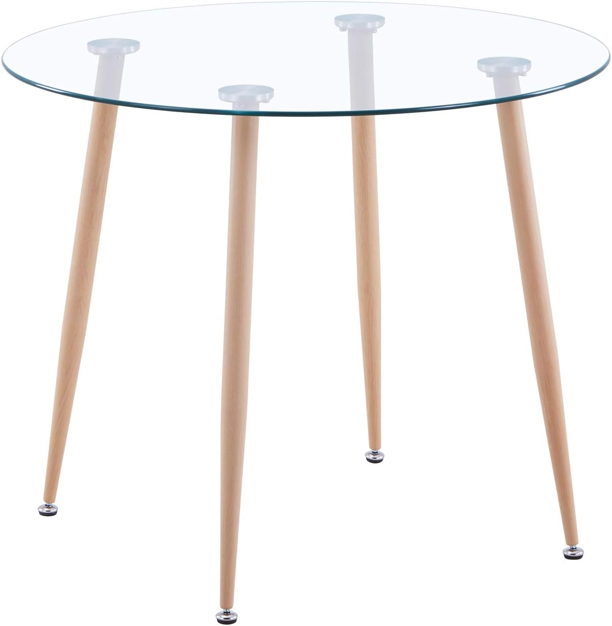 MESA REDONDA DE VIDRIO 120CM MINIMALISTA - PATAS SIMIL MADERA - 1