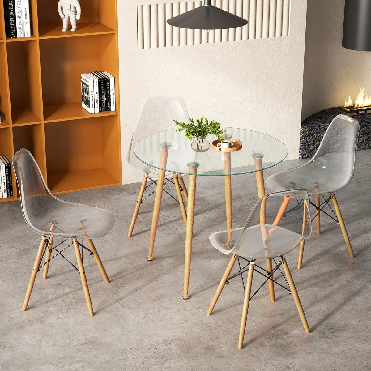 MESA REDONDA DE VIDRIO 120CM MINIMALISTA - PATAS SIMIL MADERA - 3