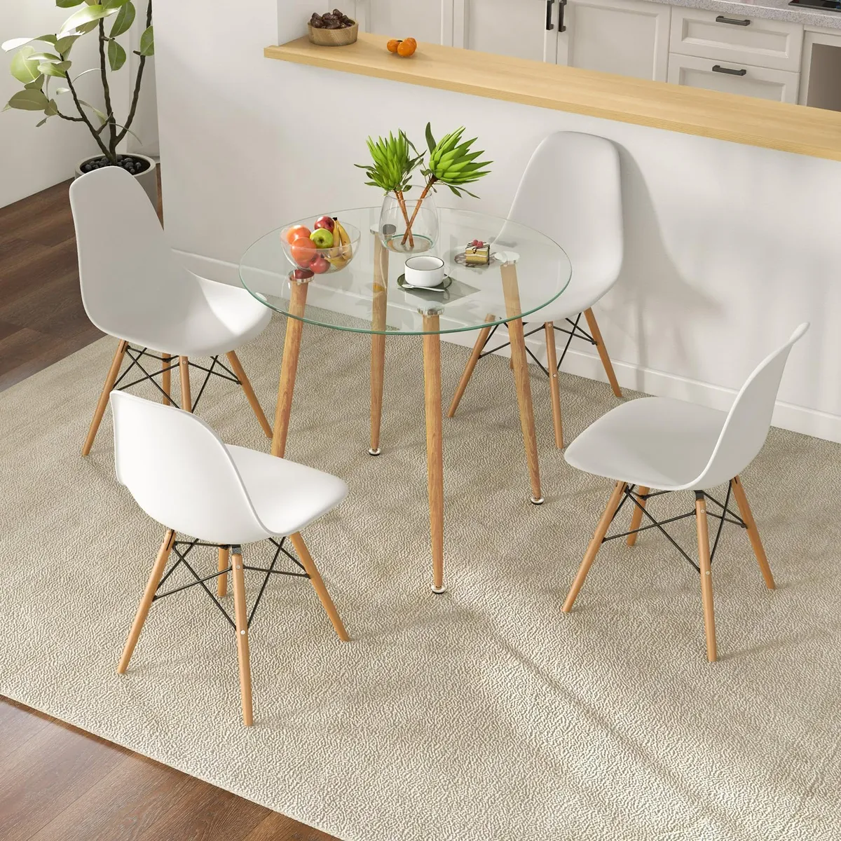 MESA REDONDA DE VIDRIO 120CM MINIMALISTA - PATAS SIMIL MADERA - 4