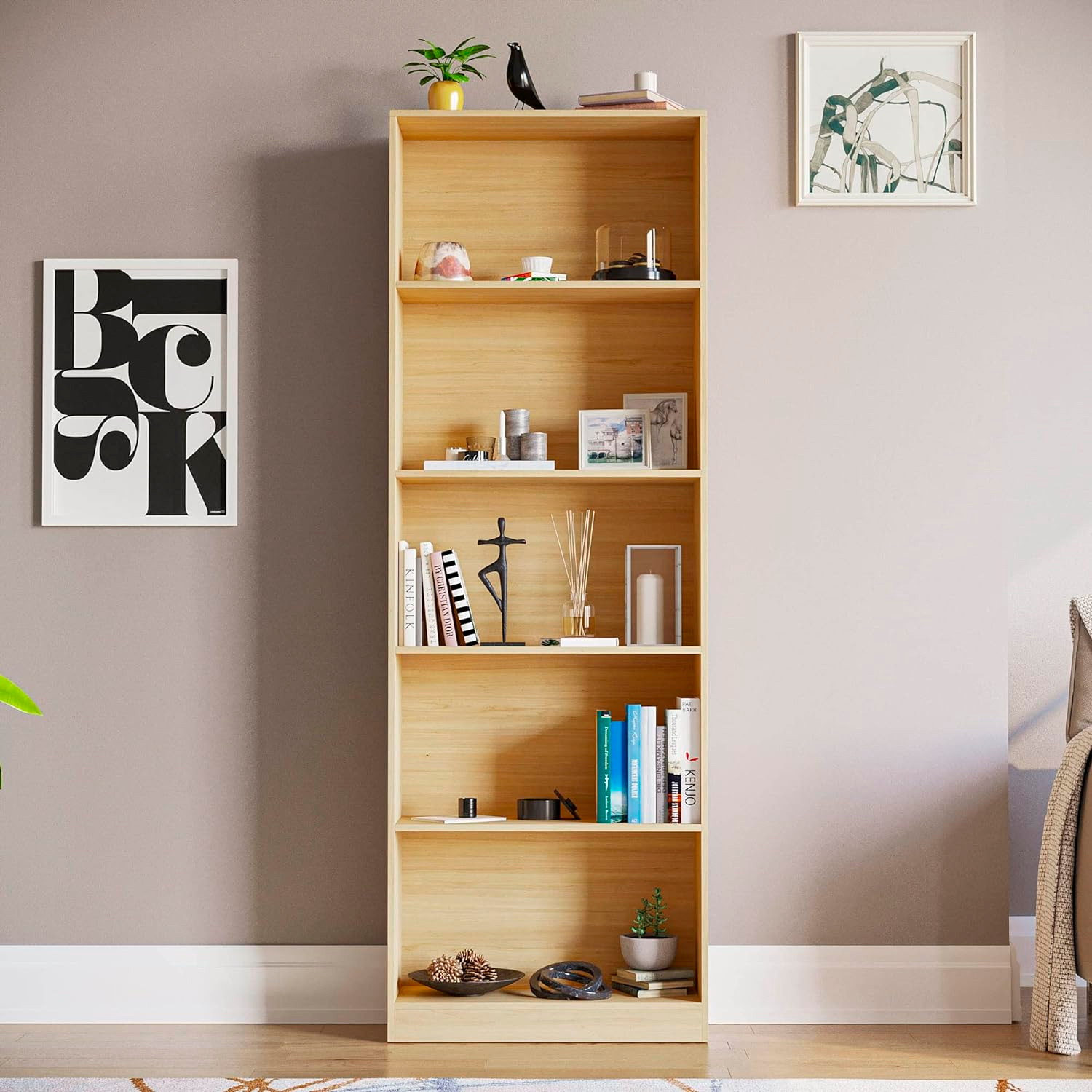 LIBRERO CON 5 ESPACIOS WOODEN MDF MADERA NATURAL - 2