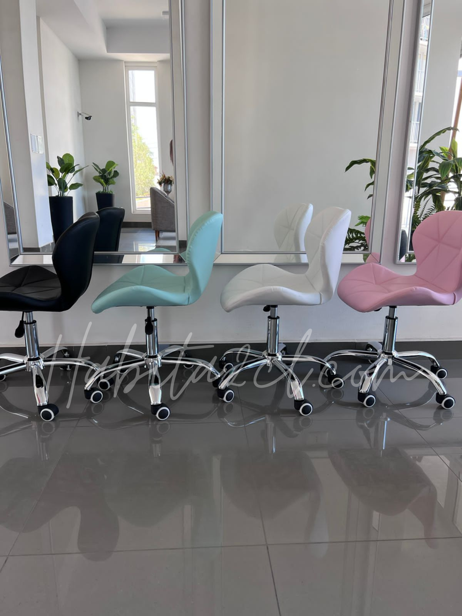 PACK 2 SILLAS WORK MARIPOSAS SILLA ALTURA AJUSTABLE CON RUEDAS + SILLA FIJA BASE MADERA - BLANCO - 4