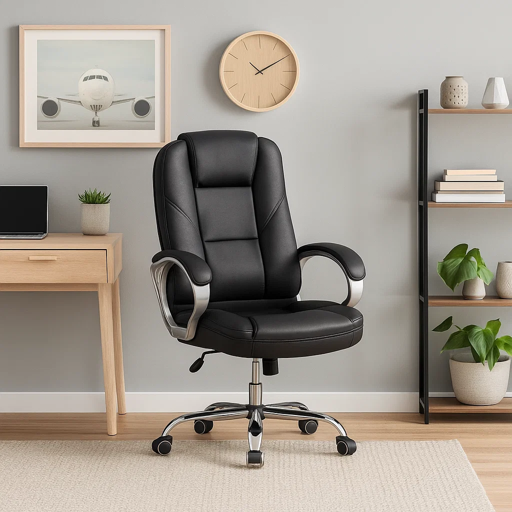 SILLA DE ESCRITORIO GIRATORIA CUERO PRESIDENT NEGRO - 2