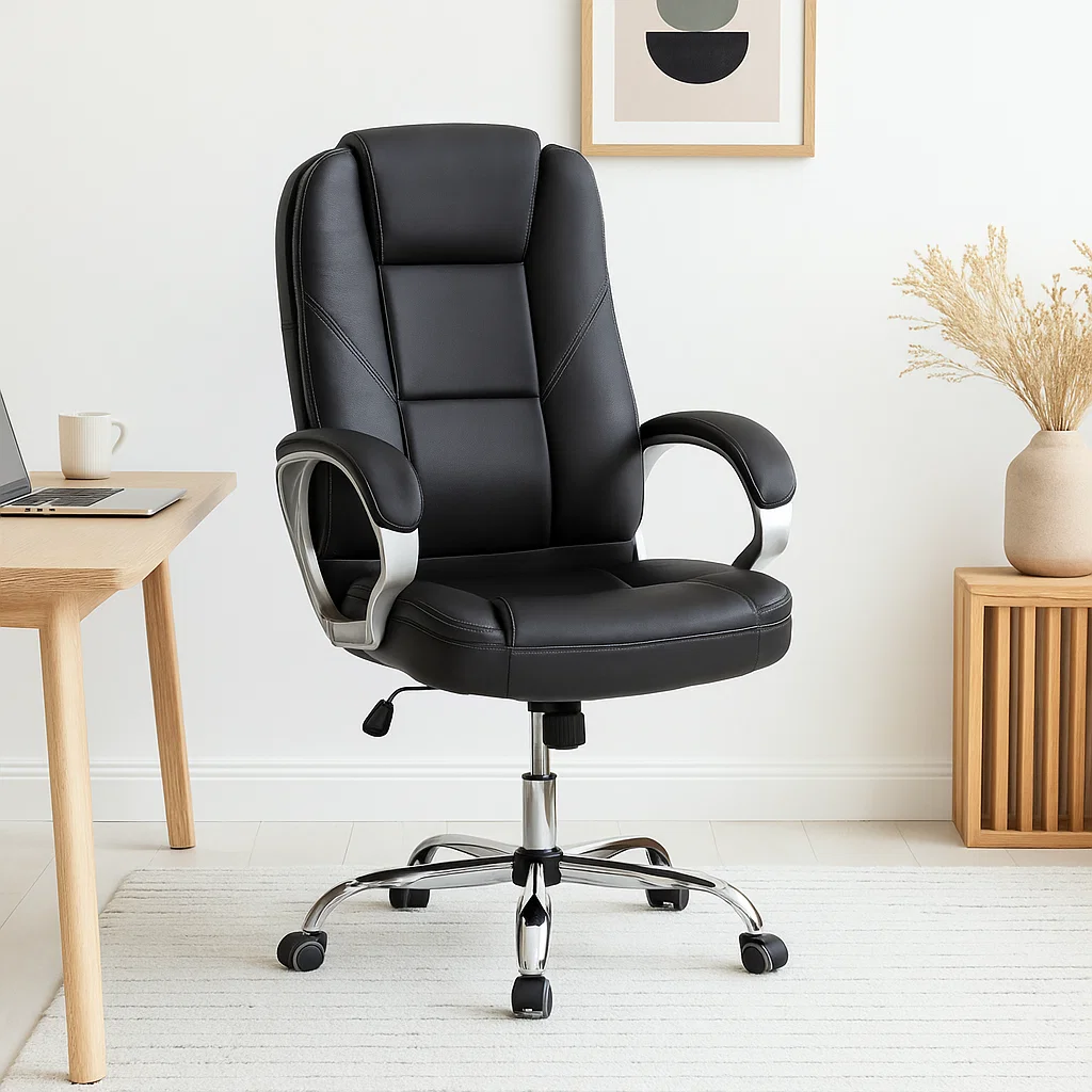 SILLA DE ESCRITORIO GIRATORIA CUERO PRESIDENT NEGRO - 3