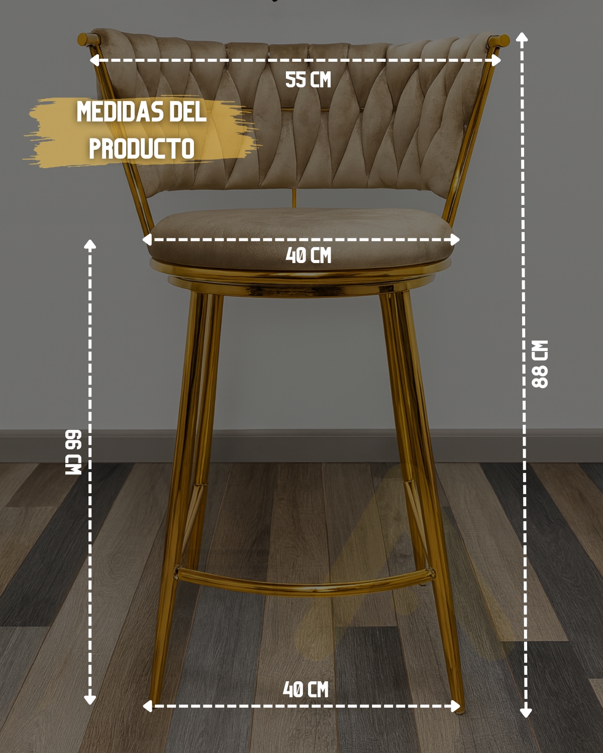 PACK 2 SILLA DE BAR QUEEN 66CM FIJO - MARRON - 3