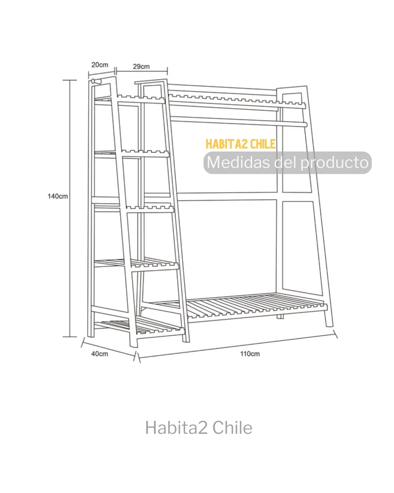 CLOSET ORGANIZADOR ABIERTO BAMBU - DISEÑO ESCALERA - 2