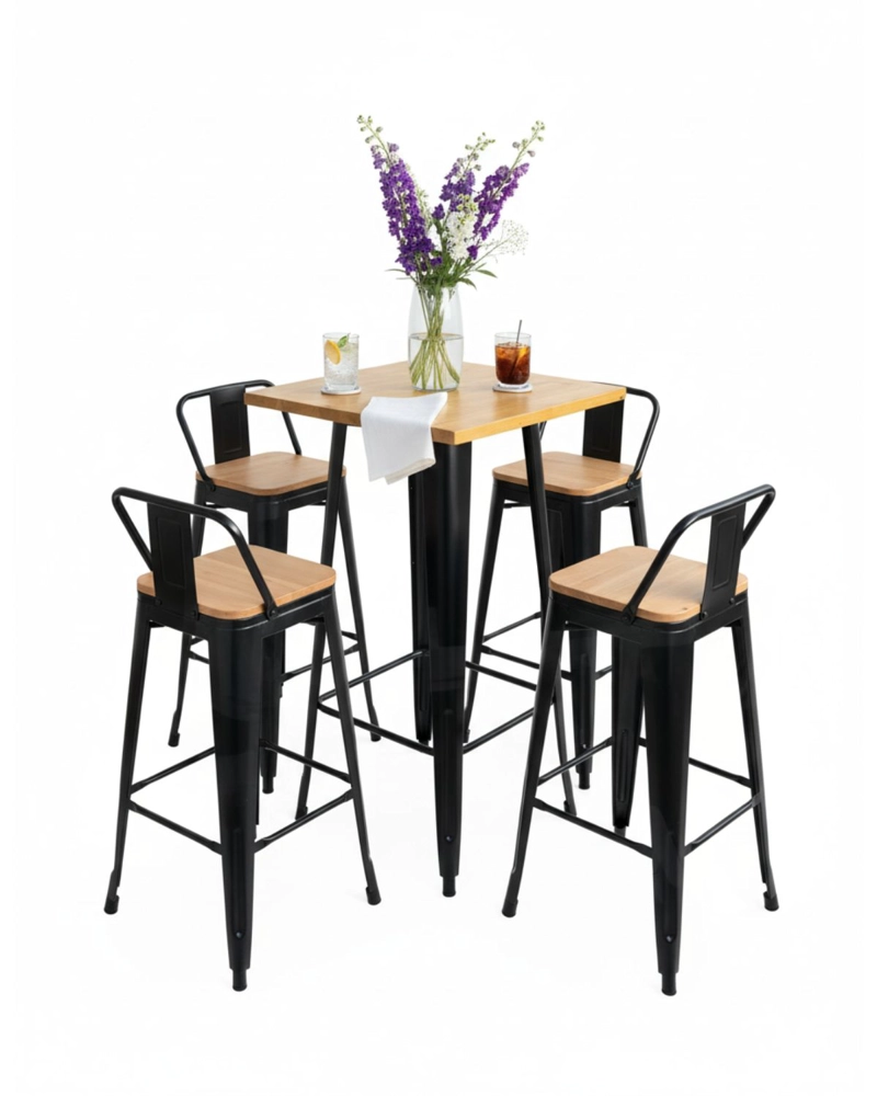 SET MESA ALTA CUBIERTA MADERA 60X60 TABURETES TOLIX 77 CM EXTERIOR - 1