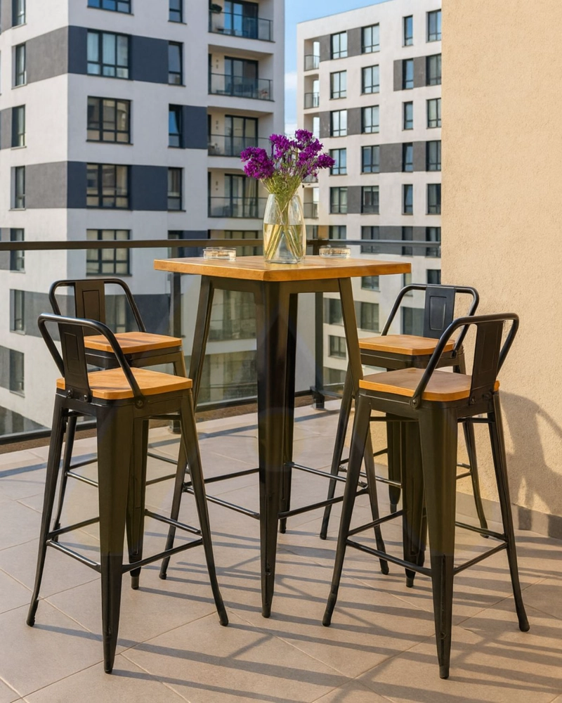 SET MESA ALTA CUBIERTA MADERA 60X60 TABURETES TOLIX 77 CM EXTERIOR - 2