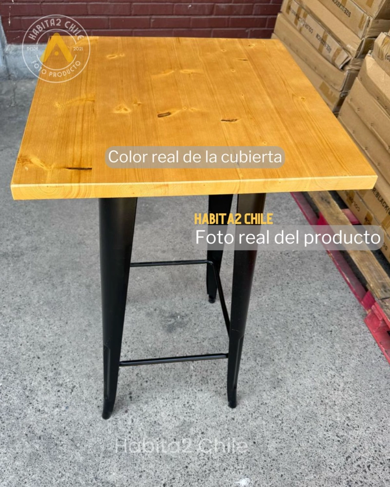 SET MESA ALTA CUBIERTA MADERA 60X60 TABURETES TOLIX 77 CM EXTERIOR - 6