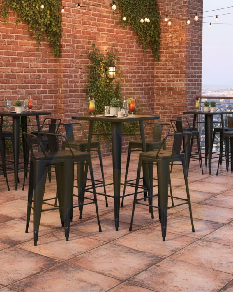 SET MESA ALTA METALICA 60X60 TABURETES TOLIX 77 CM EXTERIOR - 2