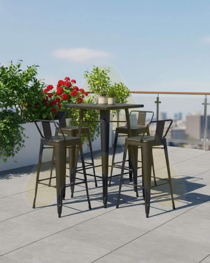 SET MESA ALTA METALICA 60X60 TABURETES TOLIX 77 CM EXTERIOR - 3