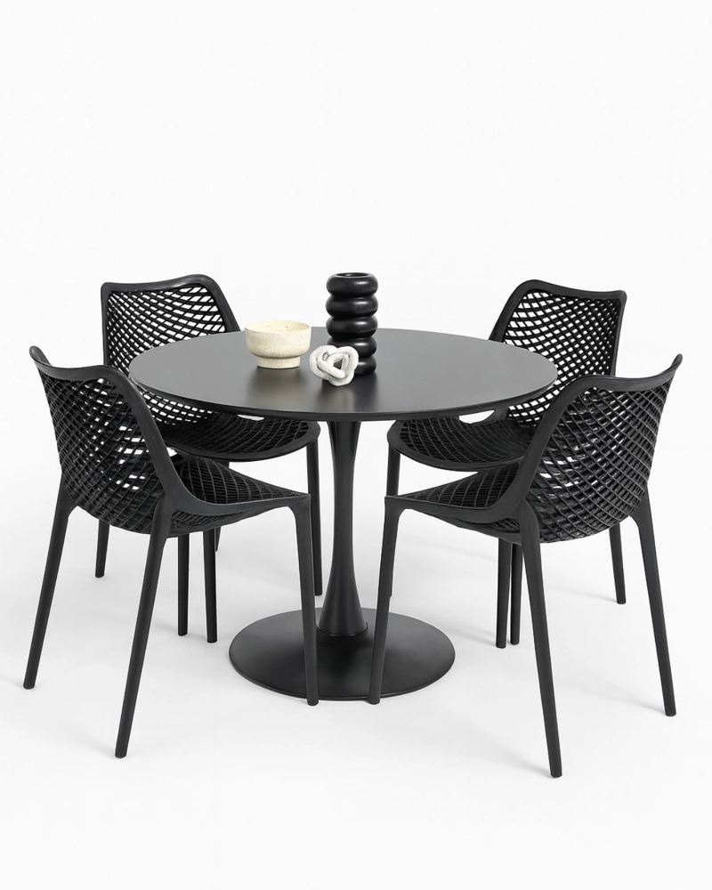 COMEDOR REDONDO 100CM CITY TULIP NEGRO - 4 PUESTOS - 1