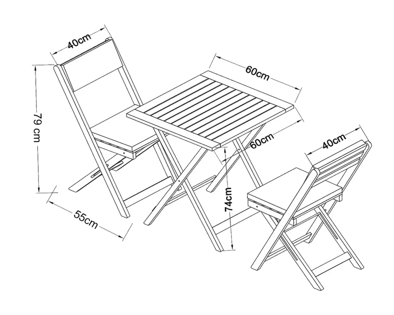 SET COMEDOR EXTERIOR PLEGABLE HOMEY ACOLCHADO - 3 PIEZAS - 4