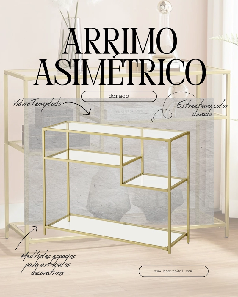 ARRIMO RECTANGULAR ASIMETRICO 100CM DE VIDRIO - DORADO - 2