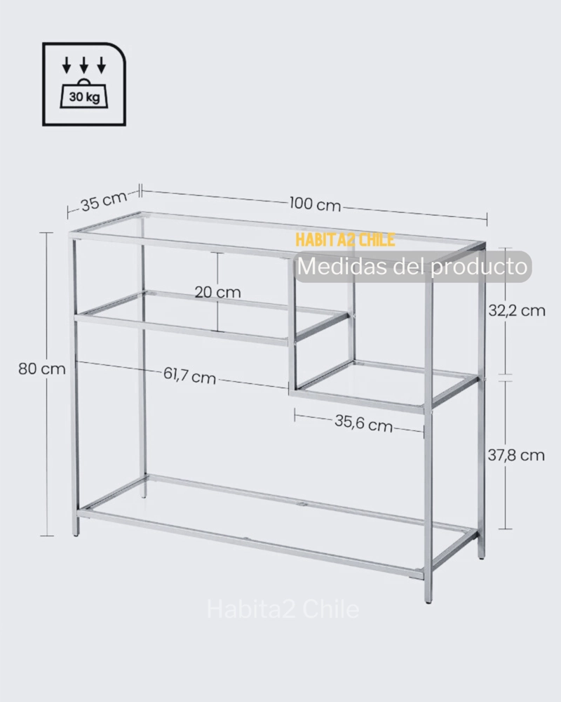 ARRIMO RECTANGULAR ASIMETRICO 100CM DE VIDRIO - DORADO - 3