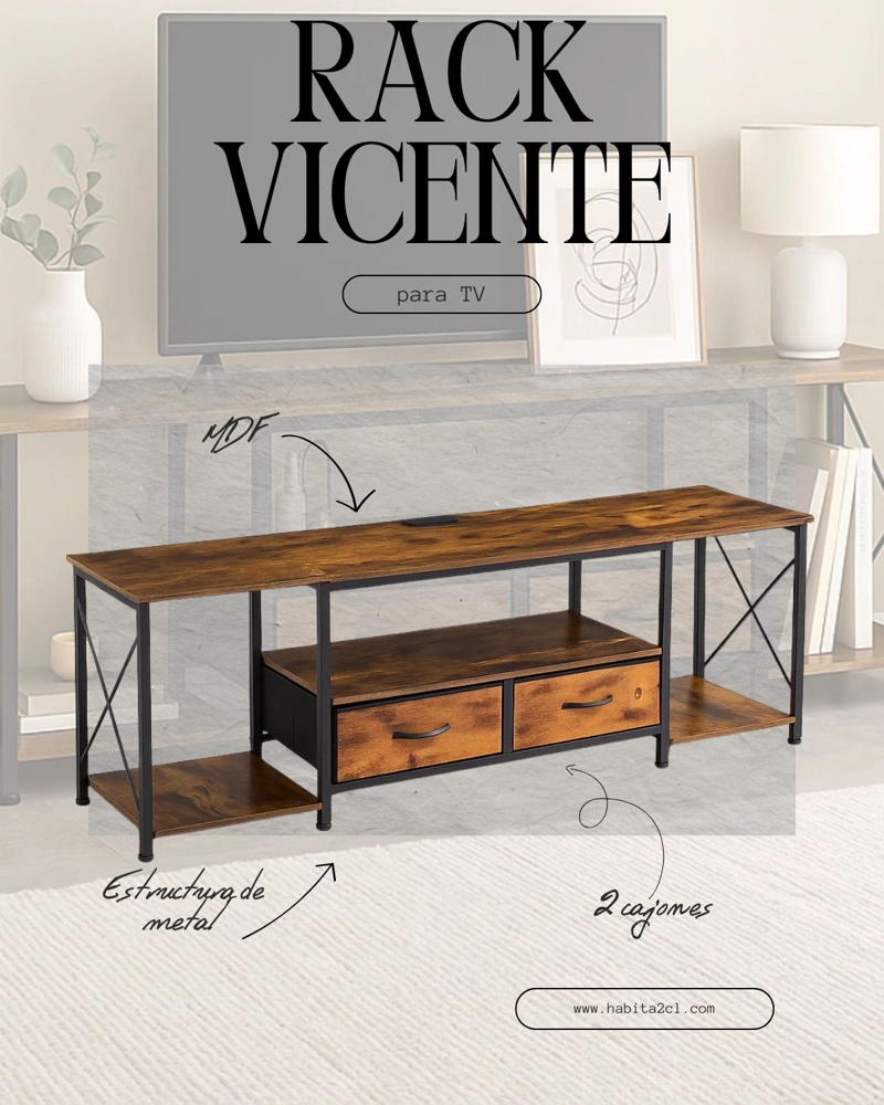 RACK TV 160CM VICENTE RECTANGULAR INDUSTRIAL - 2