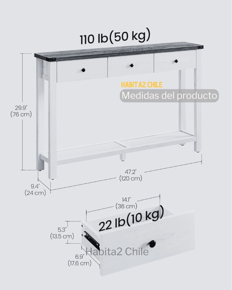 ARRIMO BLANCO CON CAJONERA RUSTICO 120 CM - 4