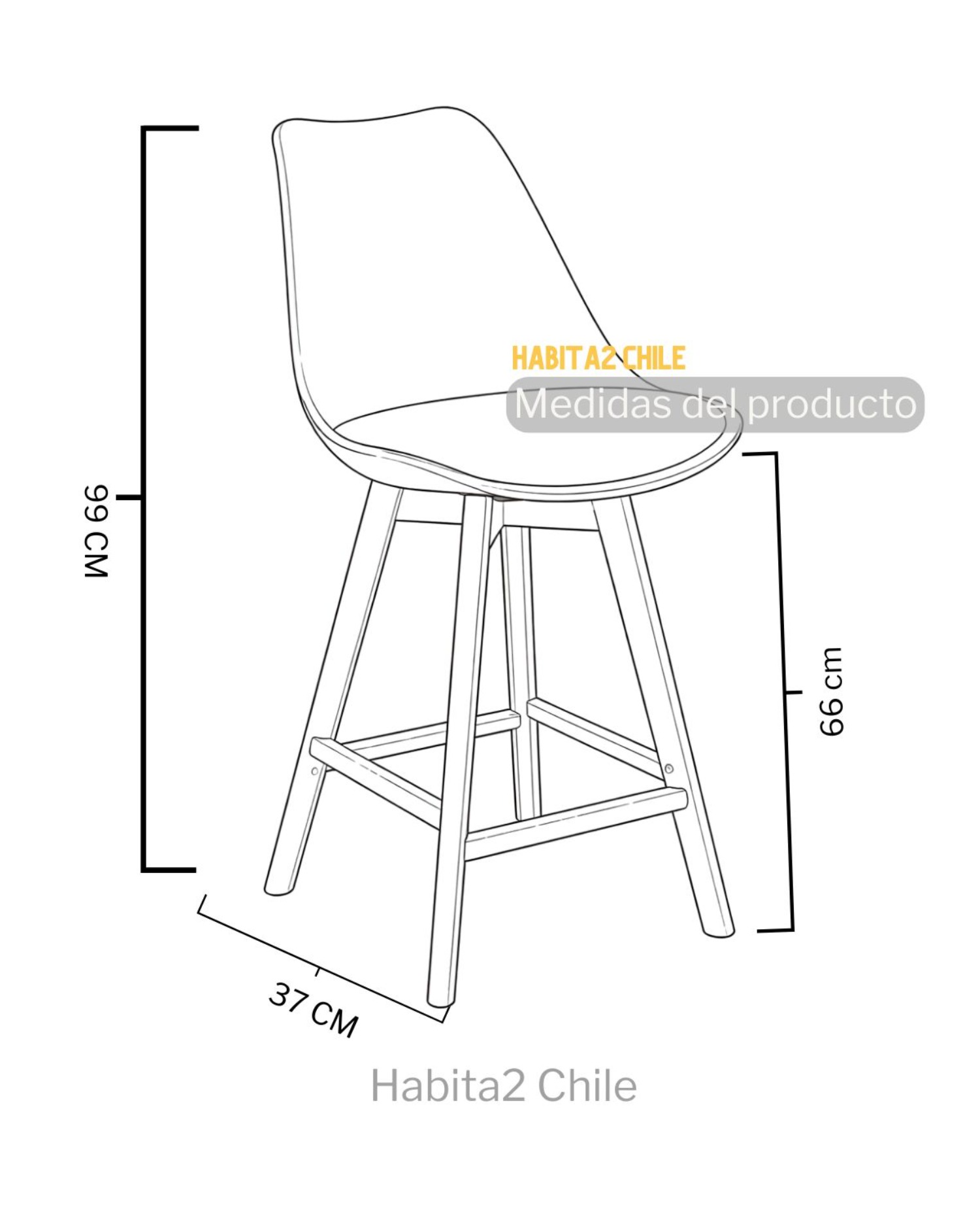 TABURETE TULIP WOOD ACOLCHADO 66CM - 3