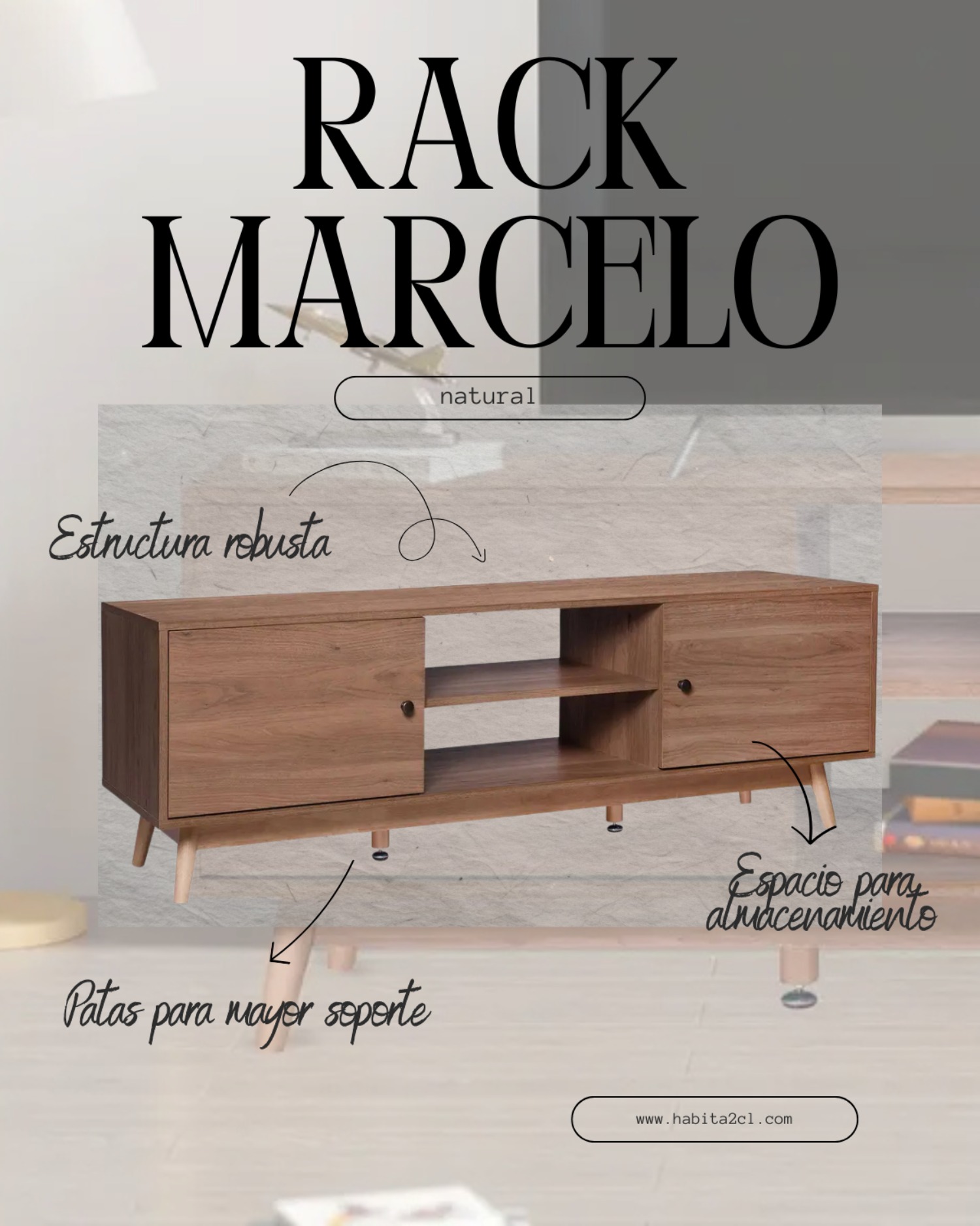 RACK TV 150 CM MARCELO NATURAL - 3