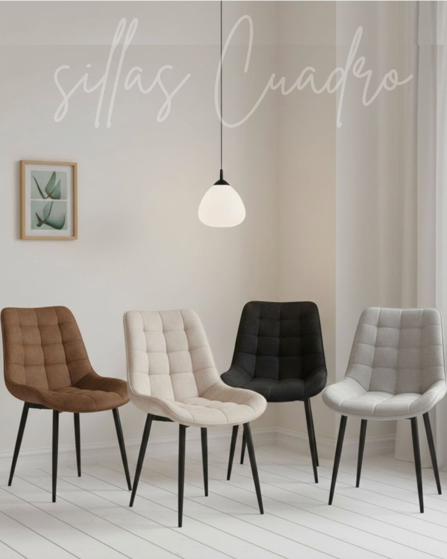 PACK 4 SILLA O SITIAL CUADROS DE FELPA PARA COMEDOR O LIVING - BEIGE - 2