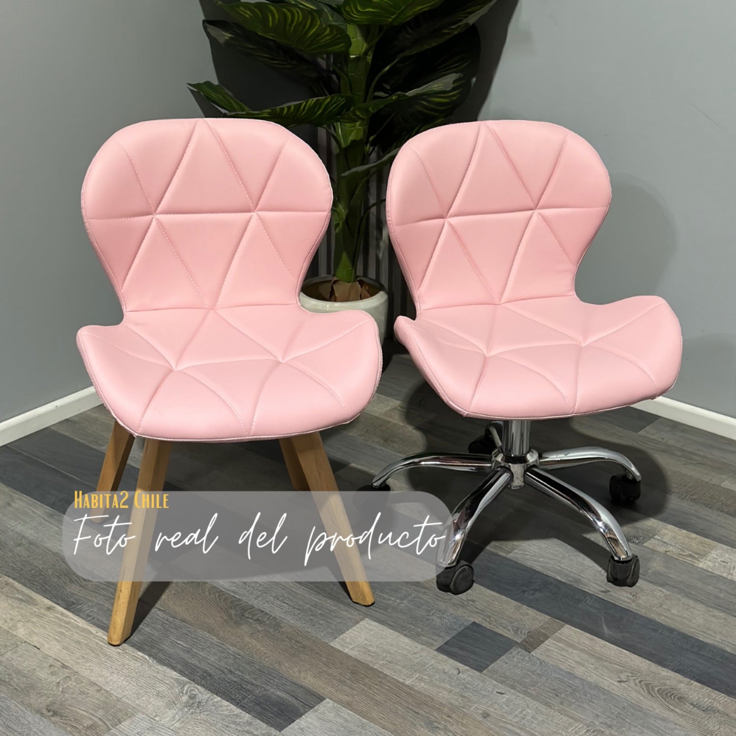 PACK 2 SILLAS WORK MARIPOSAS SILLA ALTURA AJUSTABLE CON RUEDAS + SILLA FIJA BASE MADERA - ROSA - 3