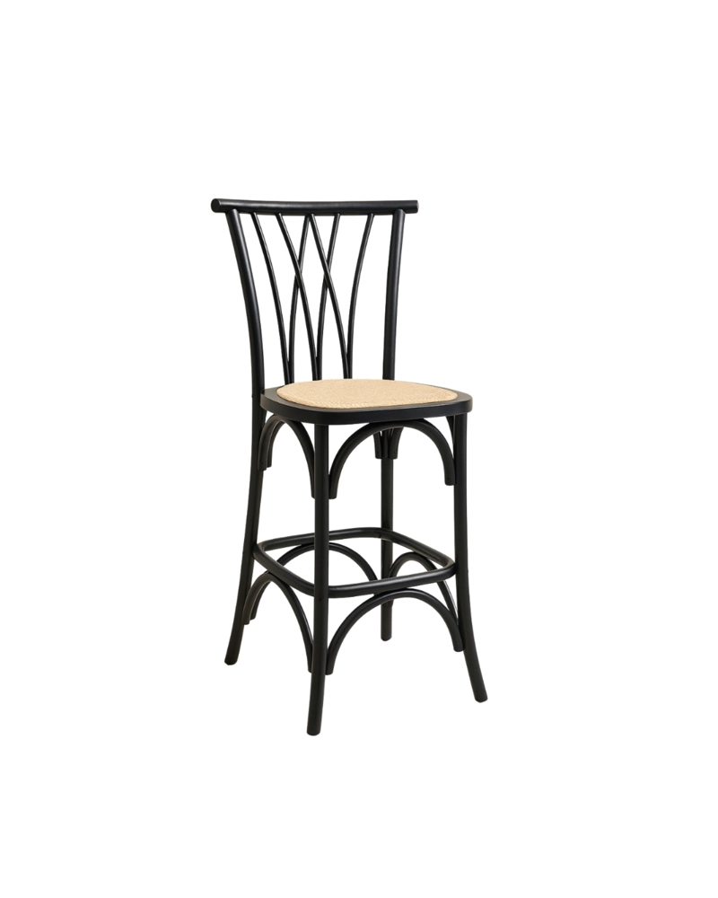 SILLA ALTA DE BAR AMELIA DE MADERA Y RATTAN - 1