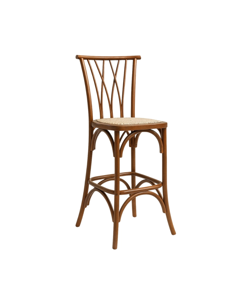 SILLA ALTA DE BAR AMELIA DE MADERA Y RATTAN - 1