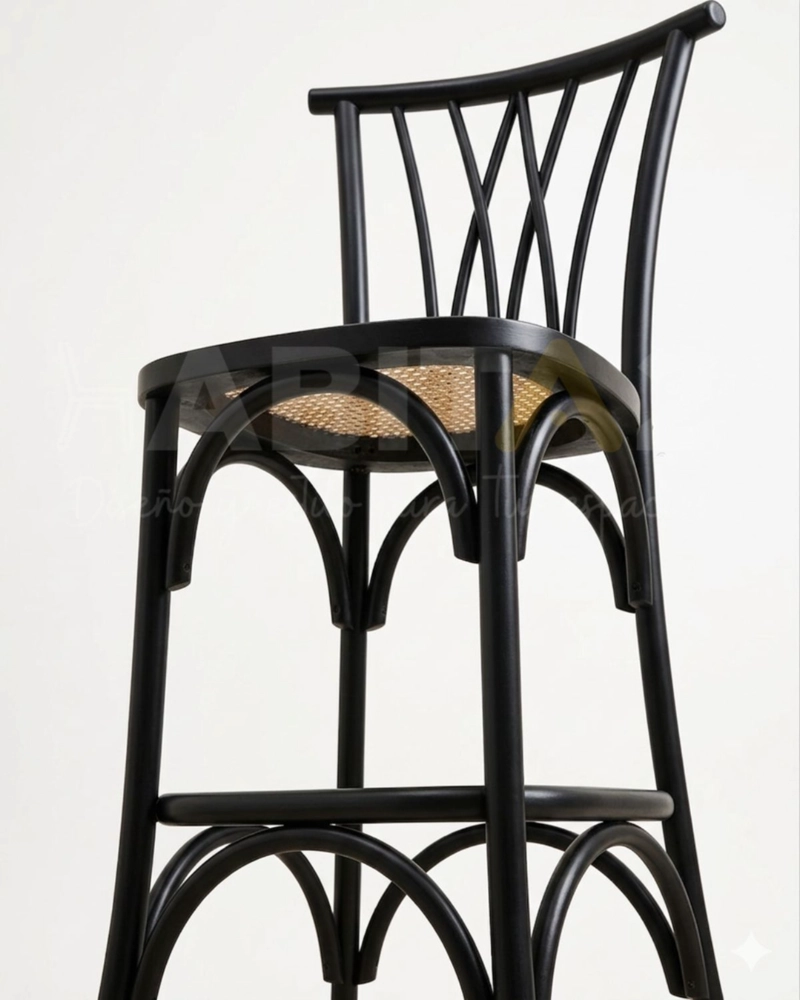 SILLA ALTA DE BAR AMELIA DE MADERA Y RATTAN - 2