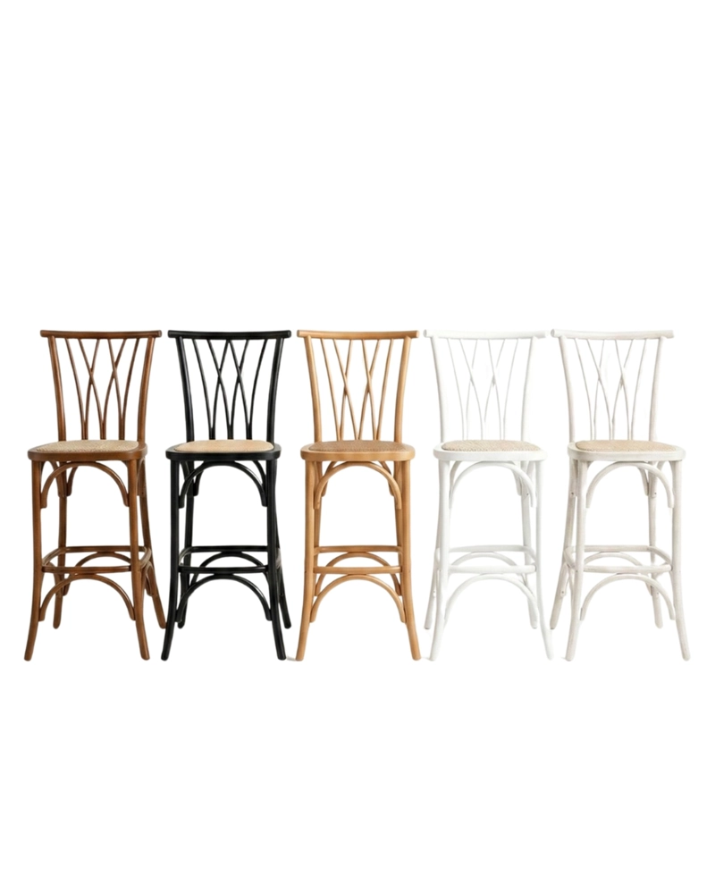 SILLA ALTA DE BAR AMELIA DE MADERA Y RATTAN - 4