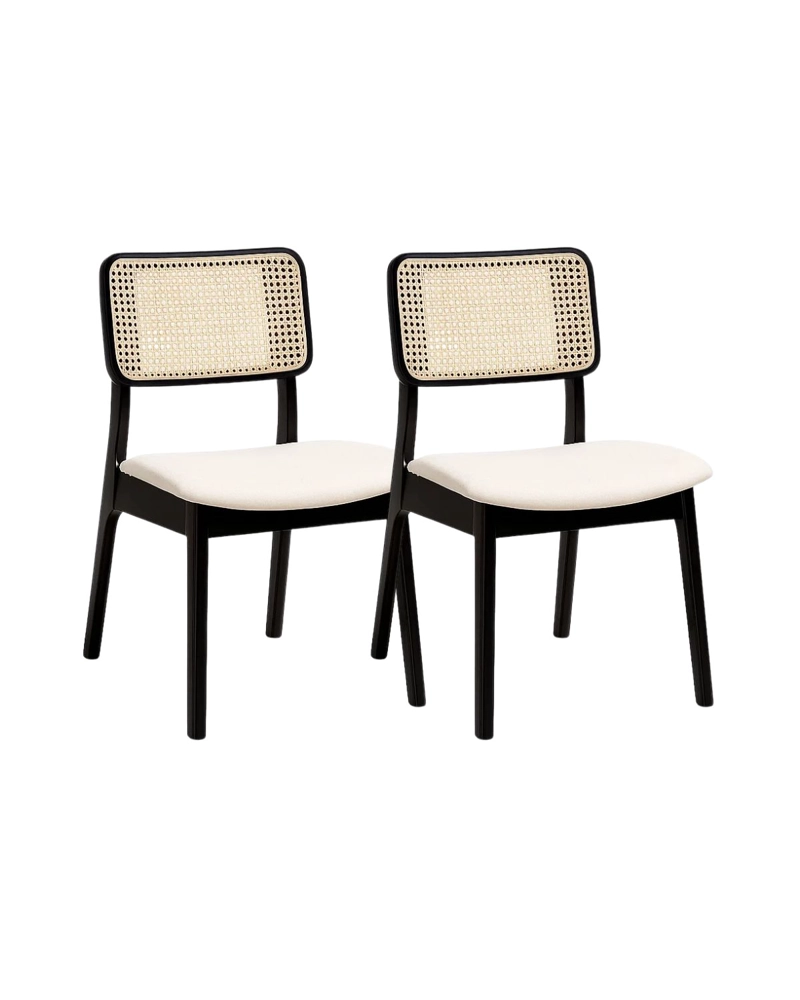 SET 2 SILLAS DE MADERA Y RATTAN INDI - 1